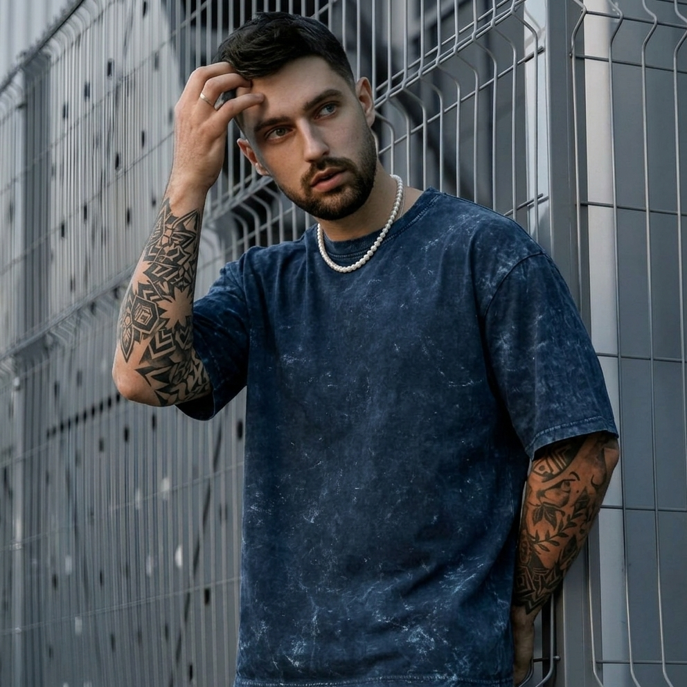 Unisex Acid Washed Oversized Tee. NAVY BLUE