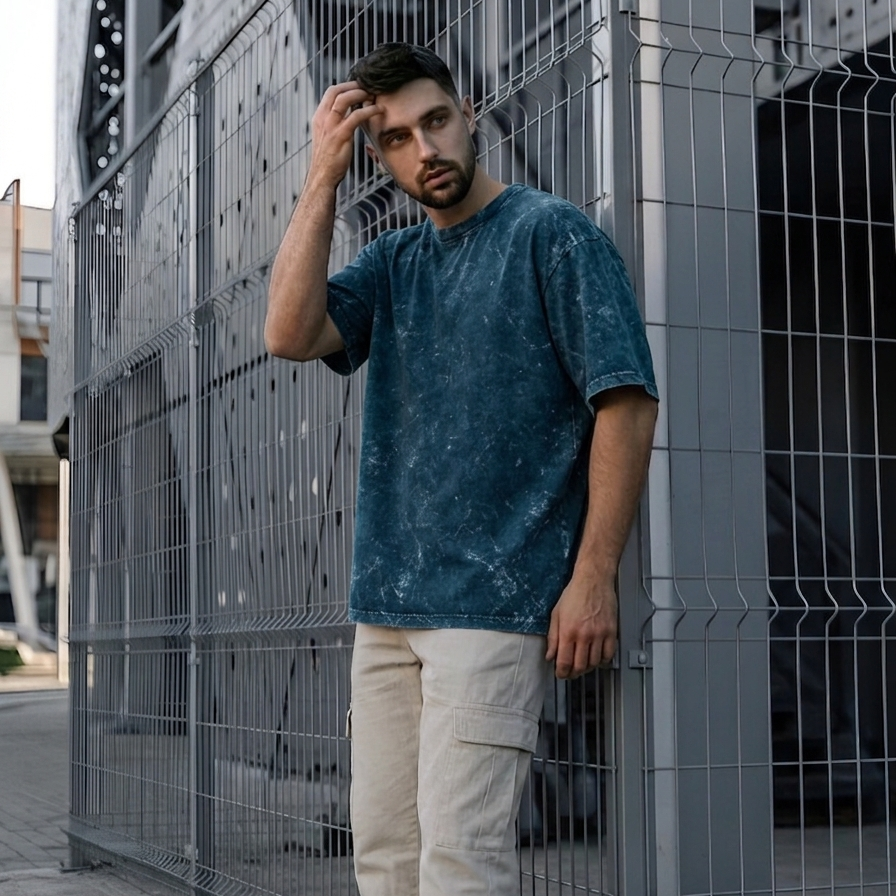 Unisex Acid Washed Oversized Tee. NAVY BLUE