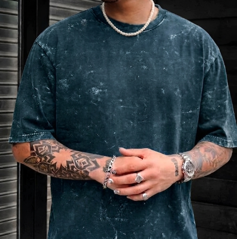 Unisex Acid Washed Oversized Tee. NAVY BLUE
