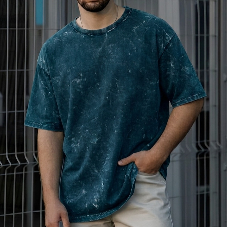 Unisex Acid Washed Oversized Tee. NAVY BLUE